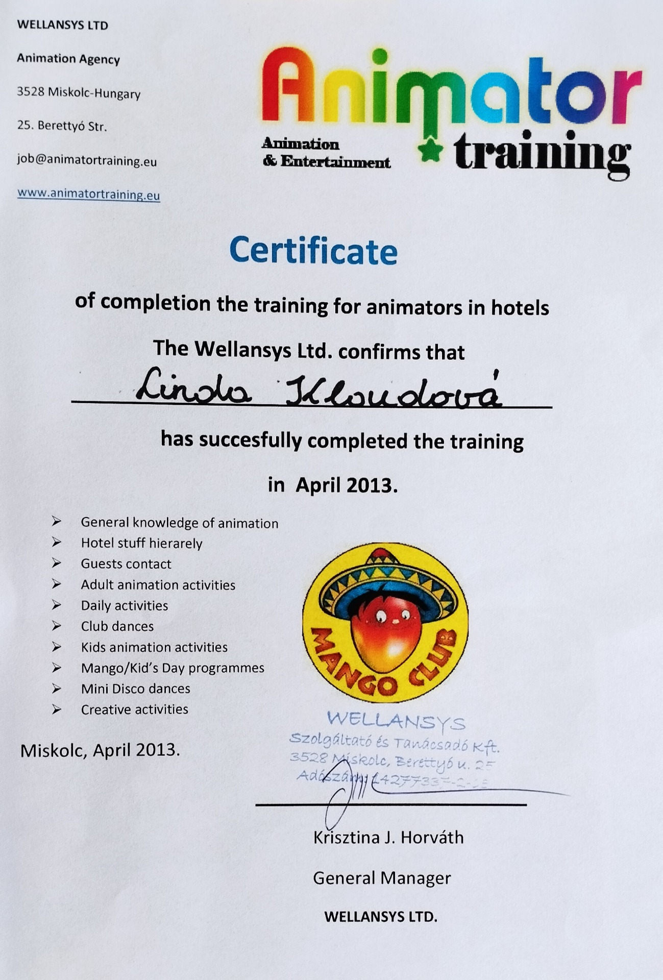 certifikát-dětský animátor